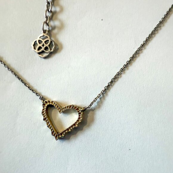 Kendra Scott Sophee Gold Tone Heart Pendant Silver Tone Necklace Adjustable Chai - Picture 2 of 3